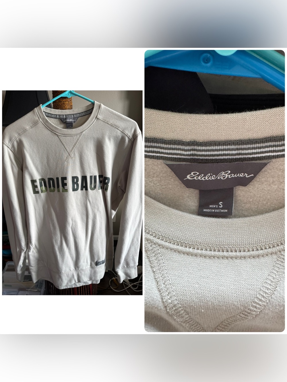 Eddie Bauer Men’s Light Beige Crewneck Sweatshirt with Logo